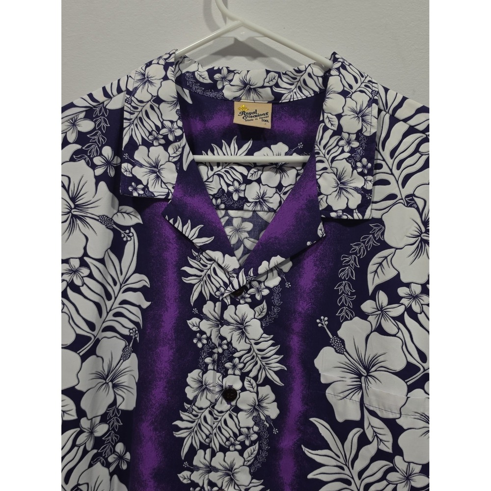 Royal Creations Hawaiian Shirt 3XL Purple Hibiscus Floral Aloha Luau Hawaii